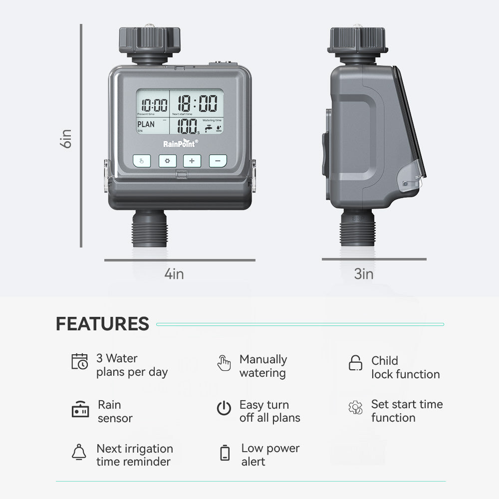 RainPoint Garden Sprinkler Watering Timer – Smart Irrigation with Rain Delay & LCD