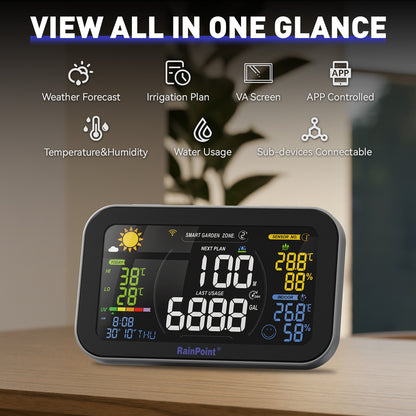RAINPOINT 2-Zone WiFi Sprinkler Timer, Automatic Water Garden Irrigation System, 2.4GHz Wi-Fi App Controlled, Bundle with LCD Irrigation Display Hub