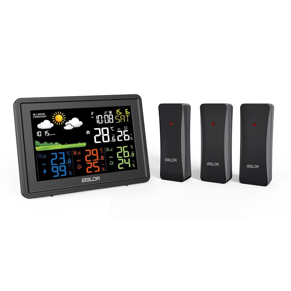 BALDR WS0359 Weather Station Wireless Indoor Outdoor with Temperature Monitor and 3 Remote sensors