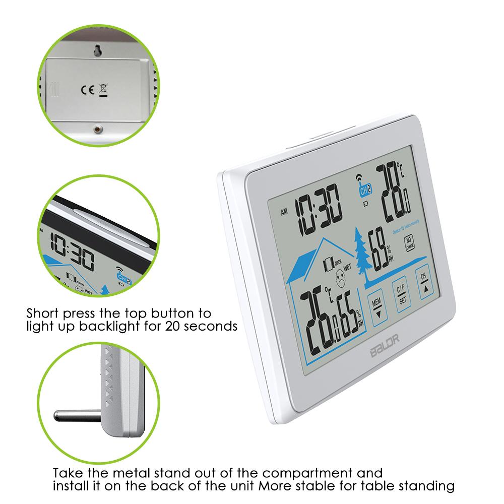 BALDR Digital Indoor Outdoor Thermometer & Hygrometer, Touch Screen, Wireless Weather Station, Temperature Monitor, Humidity Gauge, with Back-Light - BALDR Electronic