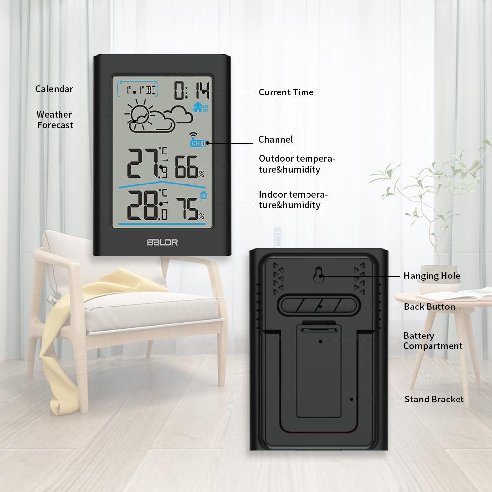 BALDR WS0341 Indoor & Outdoor Thermometer Hygrometer w/ Backlight, Wireless Weather Station, Temperature Monitor & Humidity Gauge, Battery-Operated - BALDR Electronic