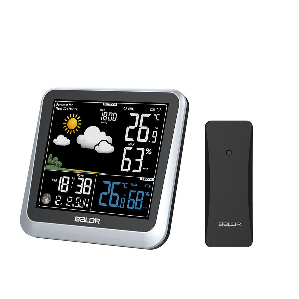 BALDR Wireless Indoor/Outdoor Weather Station - Thermometer & Hygrometer - Temperature & Humidity - Constant Backlight - Power Adapter Included
