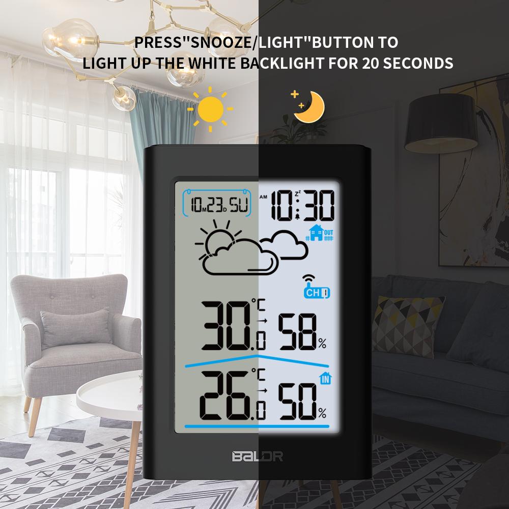 BALDR WS0341 Indoor & Outdoor Thermometer Hygrometer w/ Backlight, Wireless Weather Station, Temperature Monitor & Humidity Gauge, Battery-Operated - BALDR Electronic