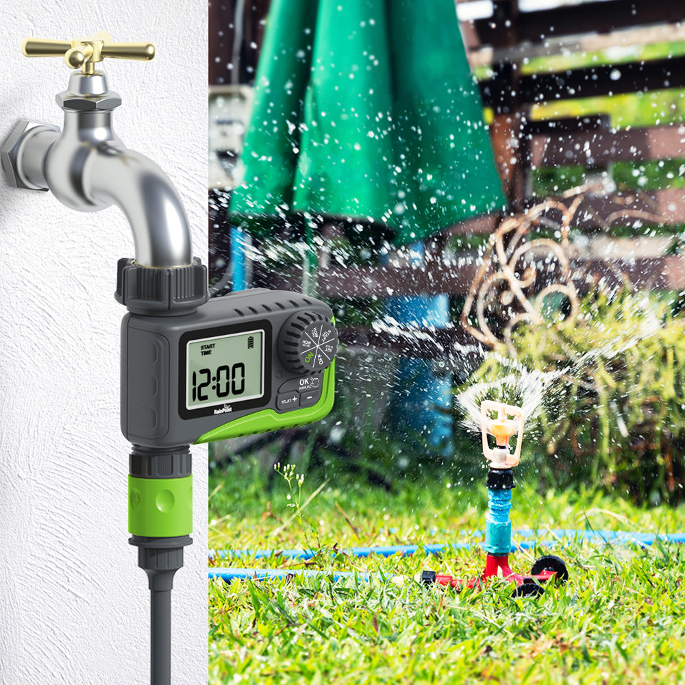 RAINPOINT Sprinkler Timer, Programmable Water Timer for Garden Hose, Outdoor Soaker Hose Timer with Rain Delay/Manual/Automatic Watering System, Digital Irrigation Timer for Yard, Lawn, 1 Outlet