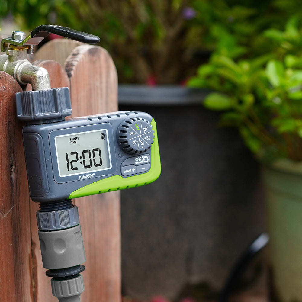 RAINPOINT Sprinkler Timer, Programmable Water Timer for Garden Hose, Outdoor Soaker Hose Timer with Rain Delay/Manual/Automatic Watering System, Digital Irrigation Timer for Yard, Lawn, 1 Outlet
