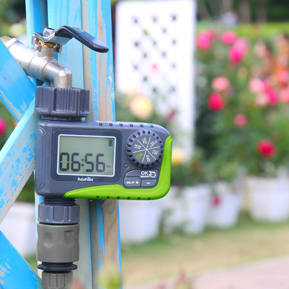 RAINPOINT Sprinkler Timer, Programmable Water Timer for Garden Hose, Outdoor Soaker Hose Timer with Rain Delay/Manual/Automatic Watering System, Digital Irrigation Timer for Yard, Lawn, 1 Outlet