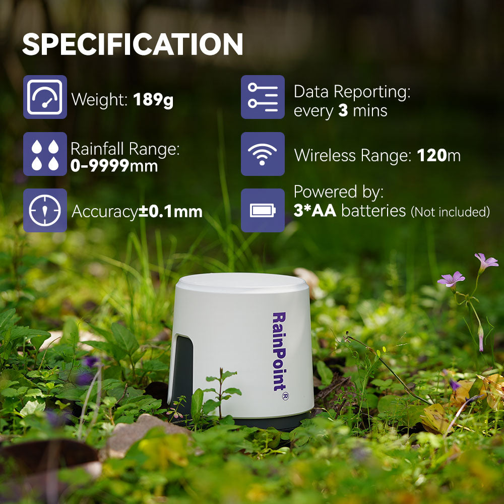 Rainfall Level Device RainPoint Wireless Wi-Fi Rain Gauge with Rainfall, Accurate Rainfall R ...