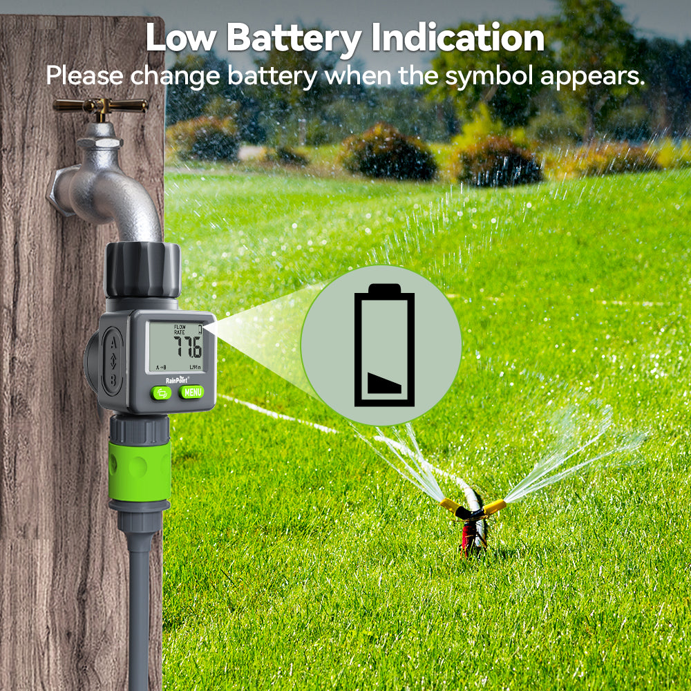 RAINPOINT Bi-Directional Measurement Digital Water Flow Meter for RV Tank Hose with Gallon/Liter Switch Indoor, Consumption & Flow Rate Monitor for Outdoor Garden Hose Sprinkler Bandit Travel Trailer