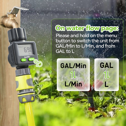 RAINPOINT Bi-Directional Measurement Digital Water Flow Meter for RV Tank Hose with Gallon/Liter Switch Indoor, Consumption & Flow Rate Monitor for Outdoor Garden Hose Sprinkler Bandit Travel Trailer