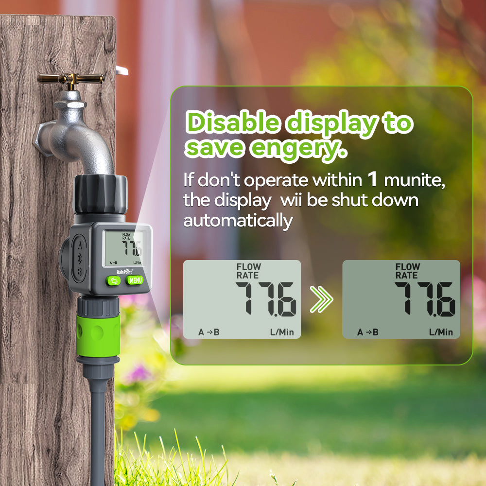 RAINPOINT Bi-Directional Measurement Digital Water Flow Meter for RV Tank Hose with Gallon/Liter Switch Indoor, Consumption & Flow Rate Monitor for Outdoor Garden Hose Sprinkler Bandit Travel Trailer