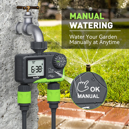 RAINPOINT Water Timer for Garden Hose - 2 Zone Sprinkler Timer with Rain Delay/Manual Watering/Automatic Irrigation Controller System - Water Hose Timer Programmable Faucet Timer for Yard Lawn