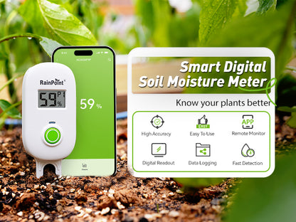 RAINPOINT Smart Digital Wireless Plant Moisture Meter Houseplant Indoor, Leave-in Soil Hygrometer Sensor, Real-time Monitor Humidity