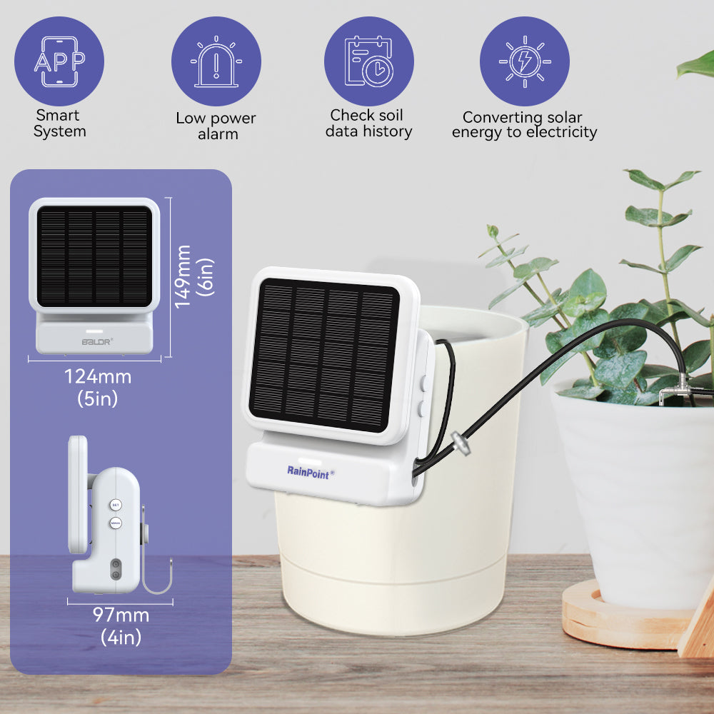 BALDR Wi-Fi App-Controlled Indoor Watering Timer, Solar Panel Powered Pump, Rain Delays, Smart Scheduling for House Plants While You are Away