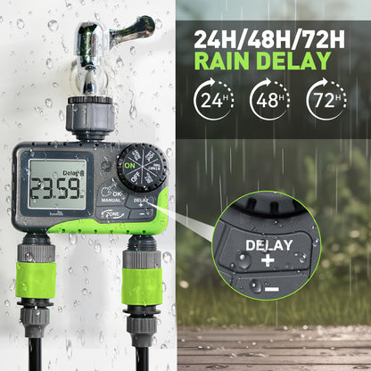 RAINPOINT Water Timer for Garden Hose - 2 Zone Sprinkler Timer with Rain Delay/Manual Watering/Automatic Irrigation Controller System - Water Hose Timer Programmable Faucet Timer for Yard Lawn