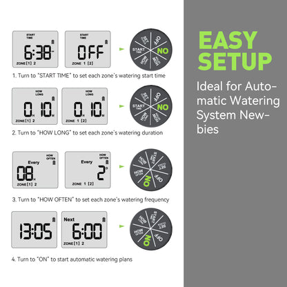 RAINPOINT Water Timer for Garden Hose - 2 Zone Sprinkler Timer with Rain Delay/Manual Watering/Automatic Irrigation Controller System - Water Hose Timer Programmable Faucet Timer for Yard Lawn