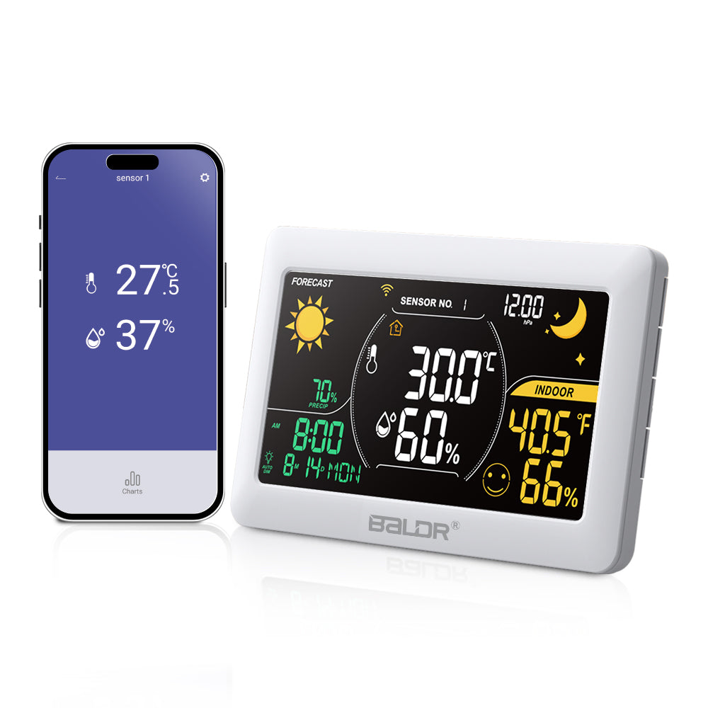 BALDR Wi-Fi Weather Station, Smart Wireless Indoor Outdoor Thermometer with App and Online Real-time Forecast, One Remotely Monitor Temperature Sensor Included - 2025 Updated  Version