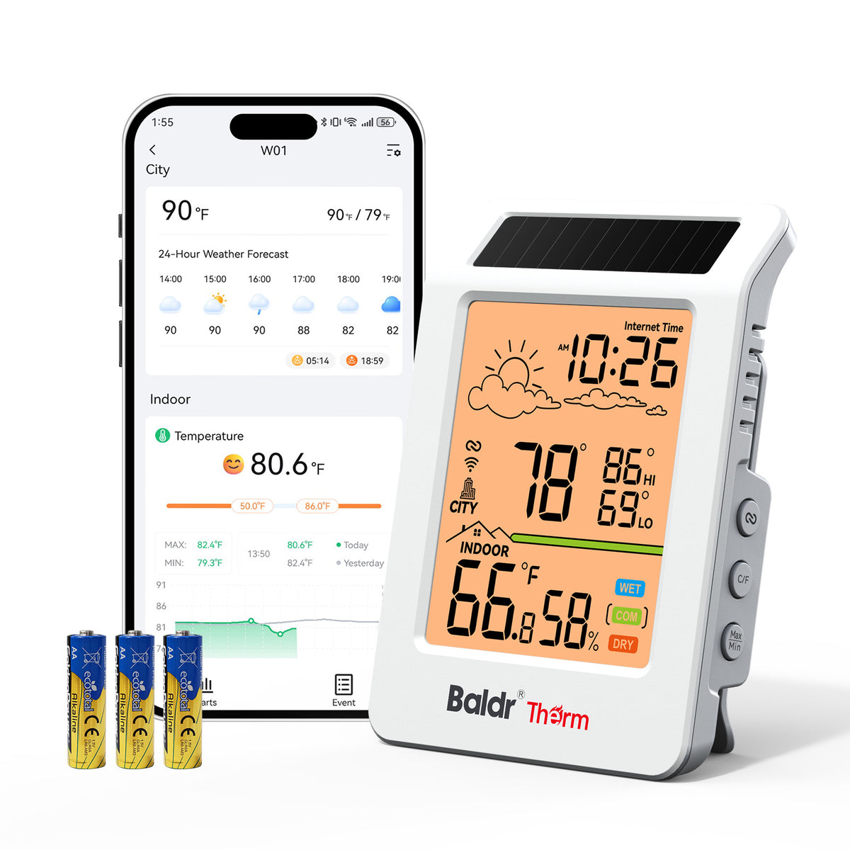 BaldrTherm Solar-Powered WiFi Thermometer Hygrometer with Bluetooth