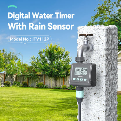RainPoint Garden Sprinkler Watering Timer, Up to 3 Programmable Plans, Rain Delay Sensor, Smart Irrigation Timer for Garden Watering, Protected LCD Screen