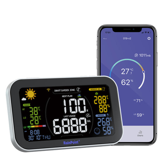 RainPoint Wi-Fi Irrigation Gateway Hub, Compatible with Rain Point Wireless Rain Gauge, Soil Moisture Meter, and other Add-on Sub Devices, Display Weather & Irrigation Data at a Glance