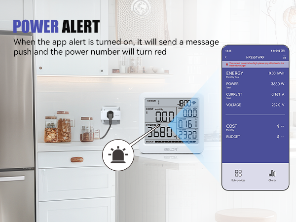 BALDR Wi-Fi Power Meter Hub with One Smart Socket - Remotely Monitor Energy Consumption, Set Tariffs & Budget Alerts - Expandable Energy Monitoring System for Multiple Appliances