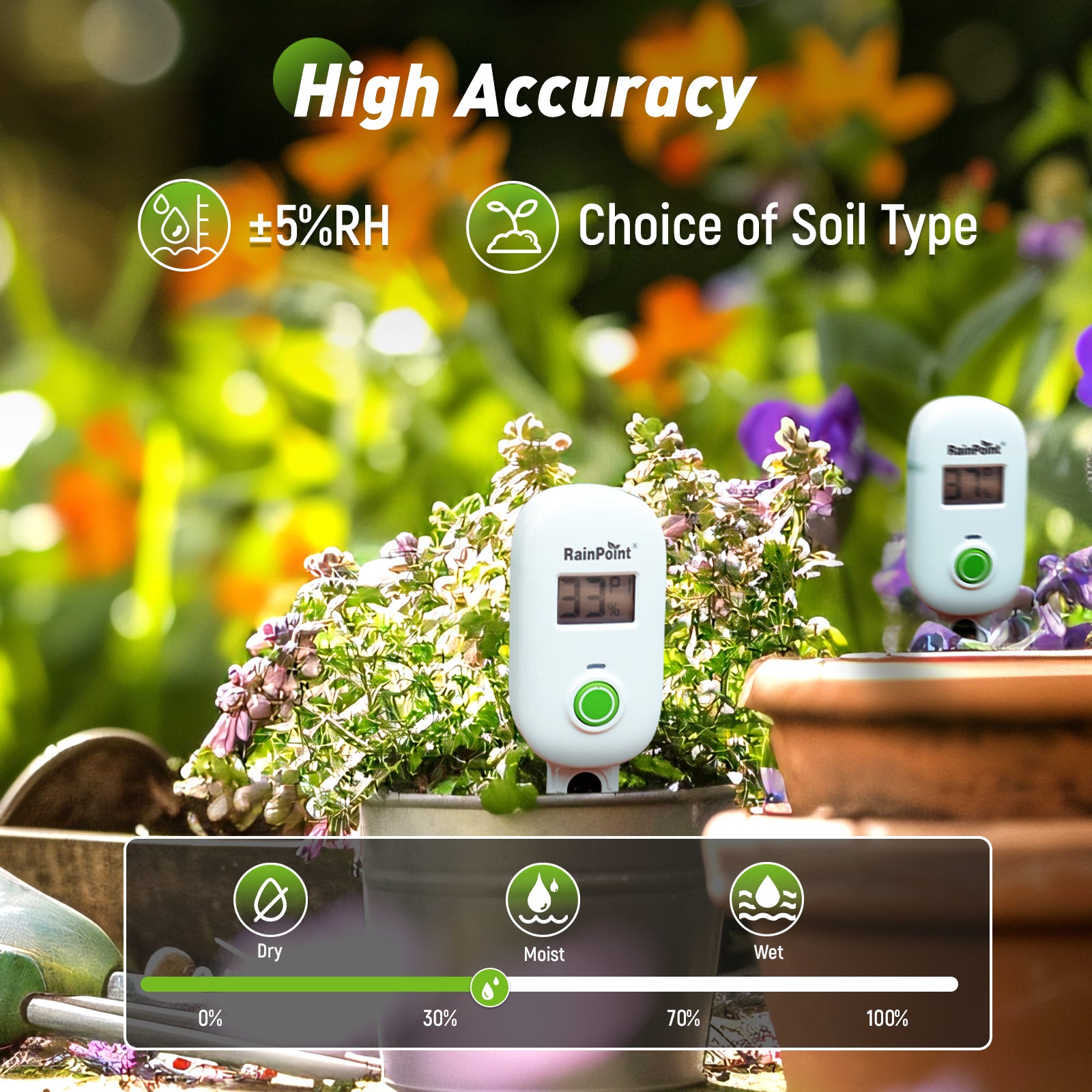 RAINPOINT Smart Wireless Plant Moisture Meter for Indoor Plants