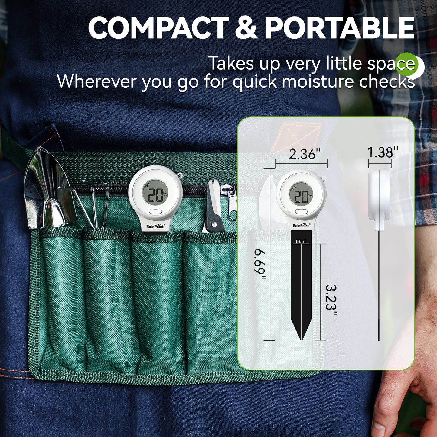 RAINPOINT Digital Compact Soil Moisture Meter for Indoor/Outdoor Plants, Soil Probe Hygrometer Sensor Tester Sets for Garden Lawn Farm, Easy Operation House Pot Plants Moisture Detector- 3 pcs