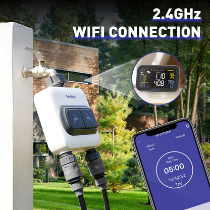 RAINPOINT 2-Zone Wi-Fi Sprinkler Timer, Automatic Water Garden Irrigation System, 2.4GHz Wi-Fi App Controlled, with LCD Irrigation Display Hub
