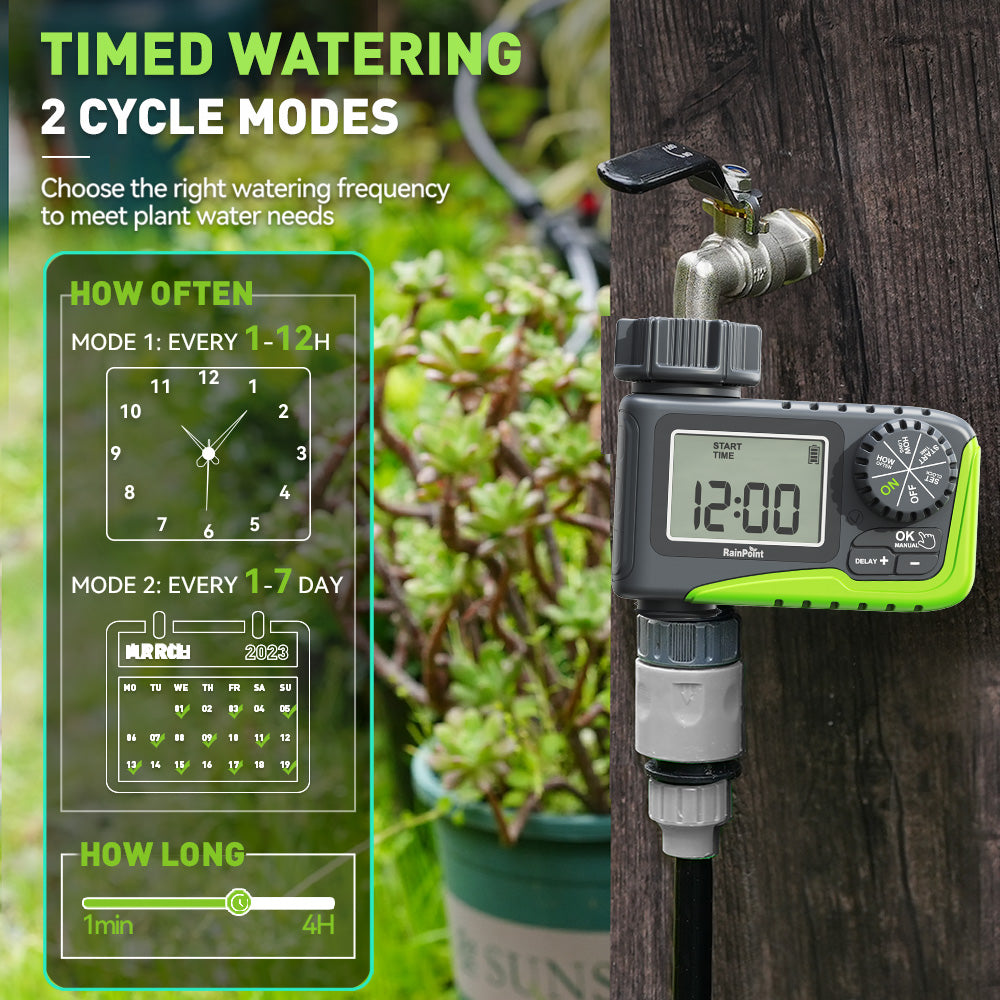 RAINPOINT Sprinkler Timer, Programmable Water Timer for Garden Hose, Outdoor Soaker Hose Timer with Rain Delay/Manual/Automatic Watering System, Digital Irrigation Timer for Yard, Lawn, 1 Outlet