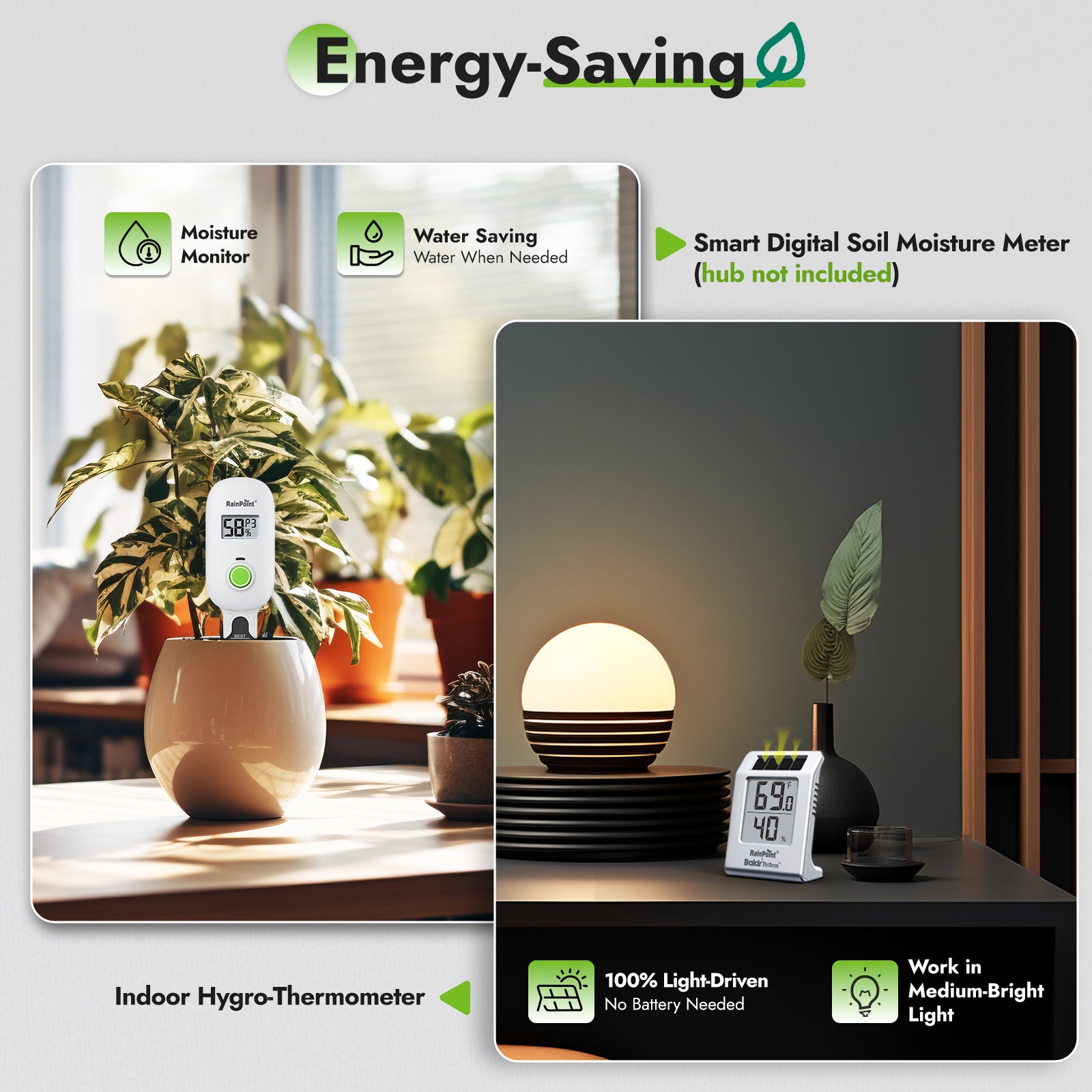 RAINPOINT Smart Wireless Plant Moisture Meter for Indoor Plants
