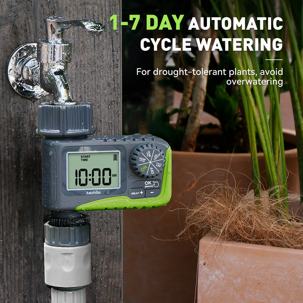 RAINPOINT Sprinkler Timer, Programmable Water Timer for Garden Hose, Outdoor Soaker Hose Timer with Rain Delay/Manual/Automatic Watering System, Digital Irrigation Timer for Yard, Lawn, 1 Outlet
