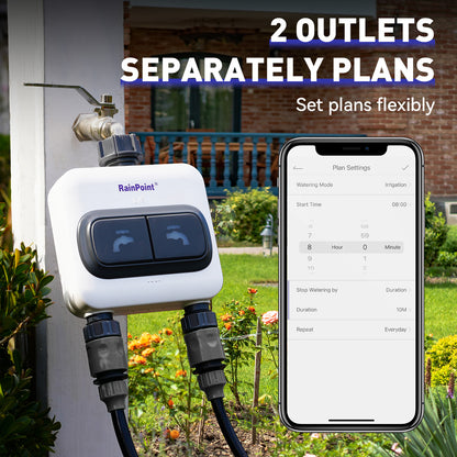 RAINPOINT 2-Zone WiFi Sprinkler Timer, Automatic Water Garden Irrigation System, 2.4GHz Wi-Fi App Controlled, Bundle with LCD Irrigation Display Hub