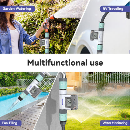 RainPoint Wi-Fi Water Flow Meter for Garden Hose - Smart Water Meter for Garden Hose with 4 Flow Modes, Real-Time Flow Tracking, Easy Reading Display, Usage Alerts - Optional WiFi Gateway Hub