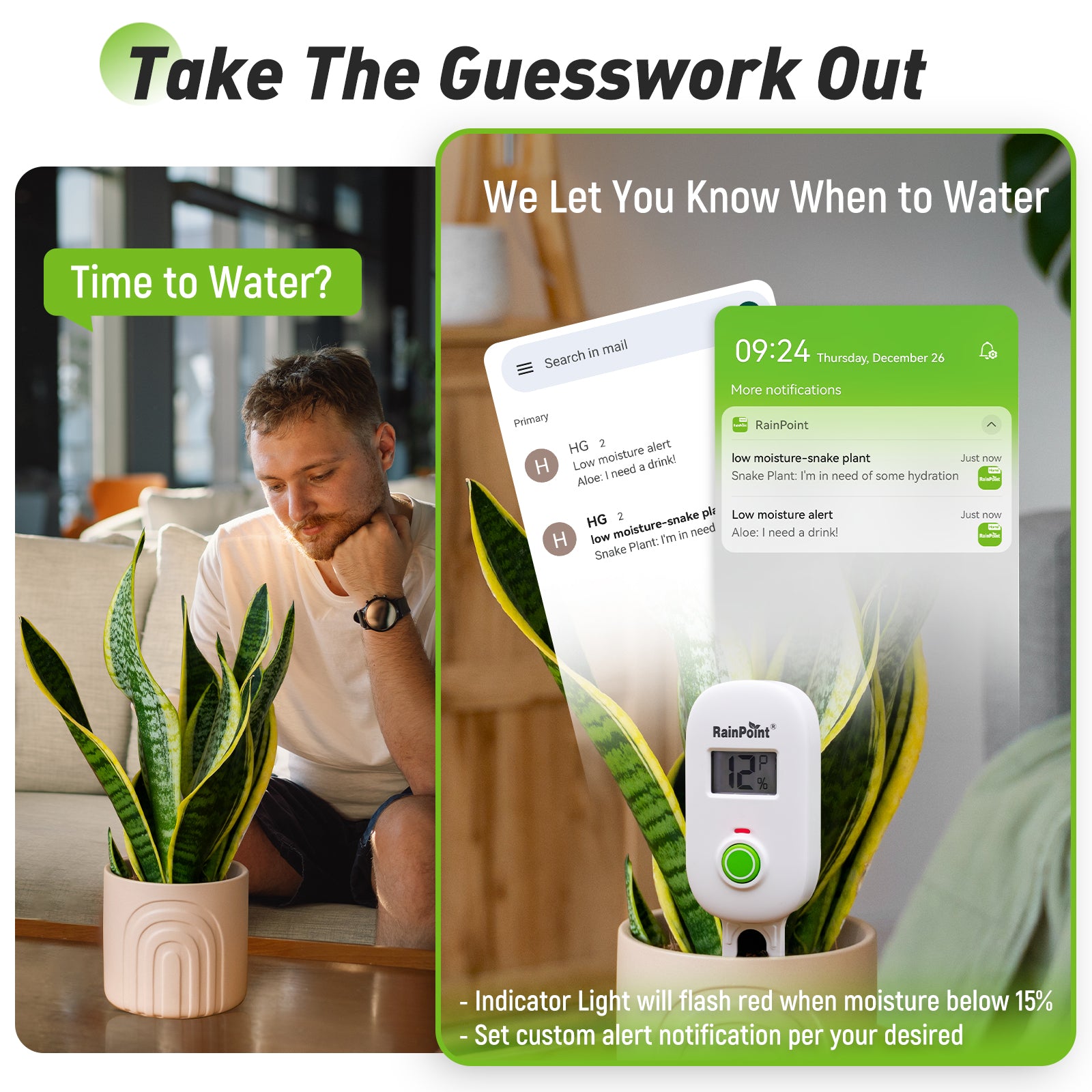 RAINPOINT Smart Wireless Plant Moisture Meter for Indoor Plants