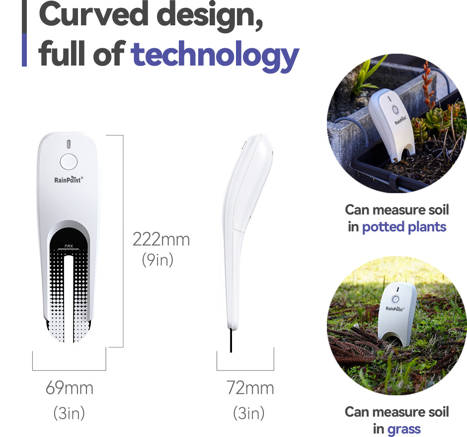 RainPoint Wi-Fi Soil Moisture Meter, Plants Humidity Meter, Soil Temperature Monitor for Gardening, Farming (Sub-Device, Need to Pair with Hub)