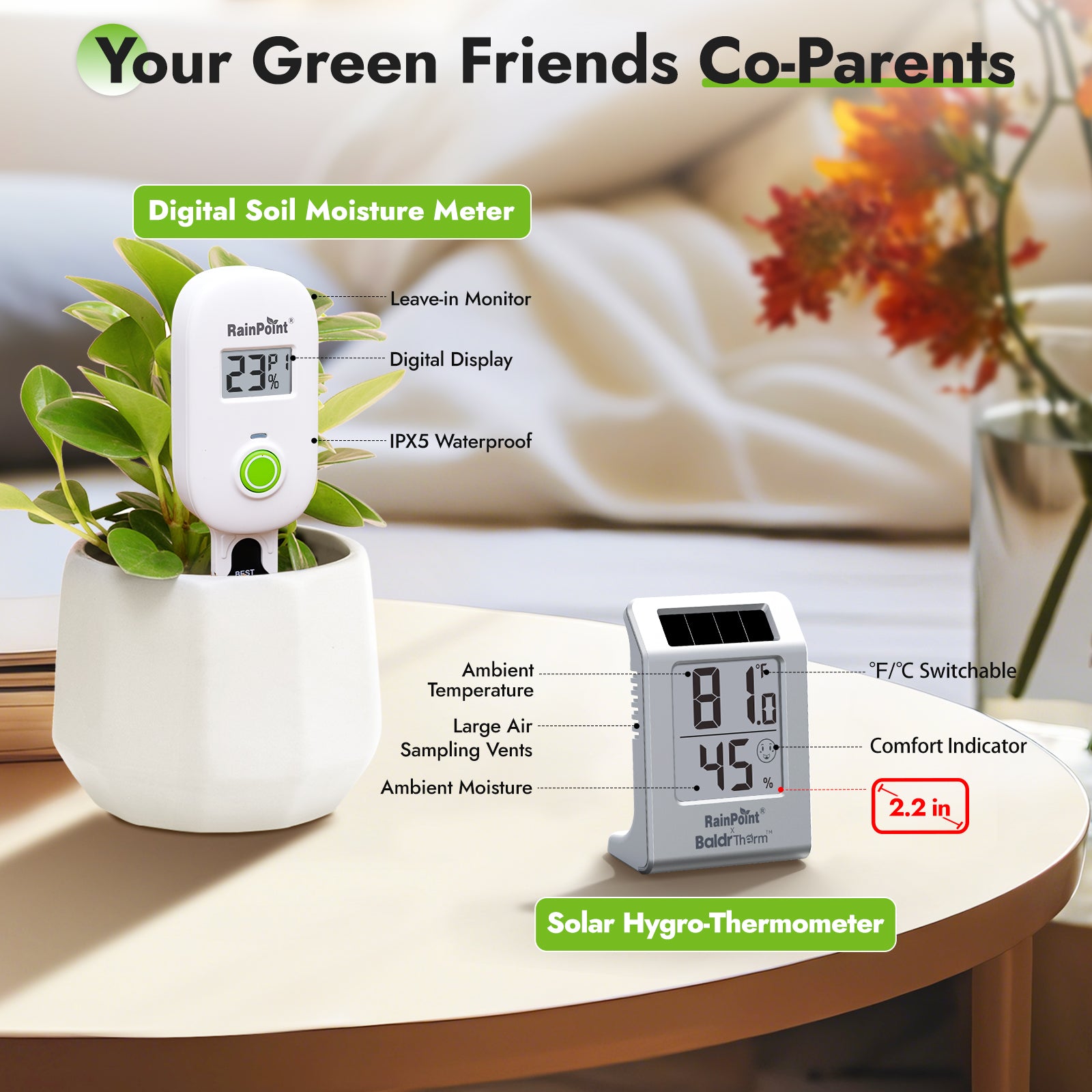 RAINPOINT Smart Wireless Plant Moisture Meter for Indoor Plants