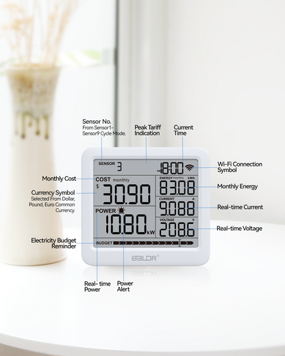 BALDR Wi-Fi Power Meter Hub with One Smart Socket - Remotely Monitor Energy Consumption, Set Tariffs & Budget Alerts - Expandable Energy Monitoring System for Multiple Appliances, 2.4GHZ wifi Network Only