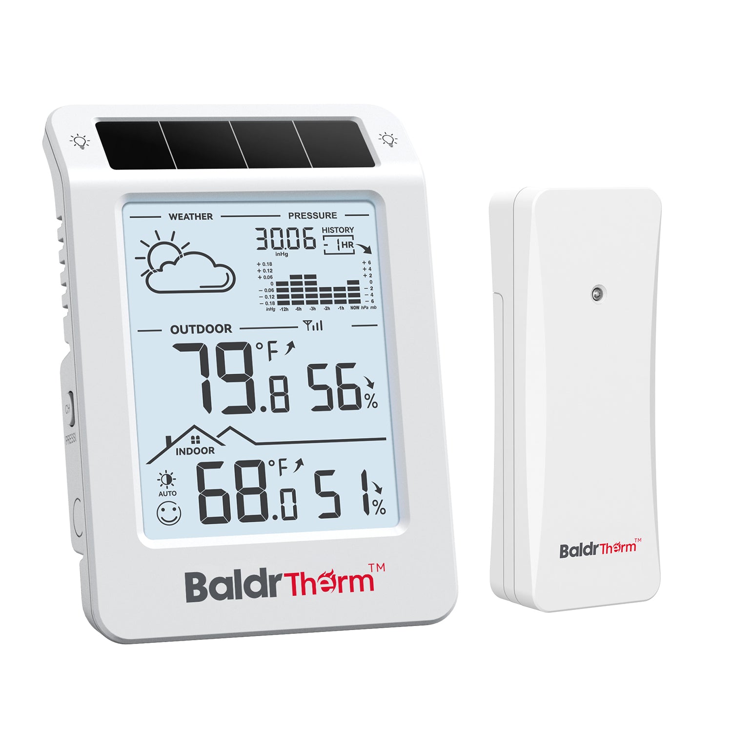 BaldrTherm Solar-powered Digital Indoor Outdoor Wireless Weather Station