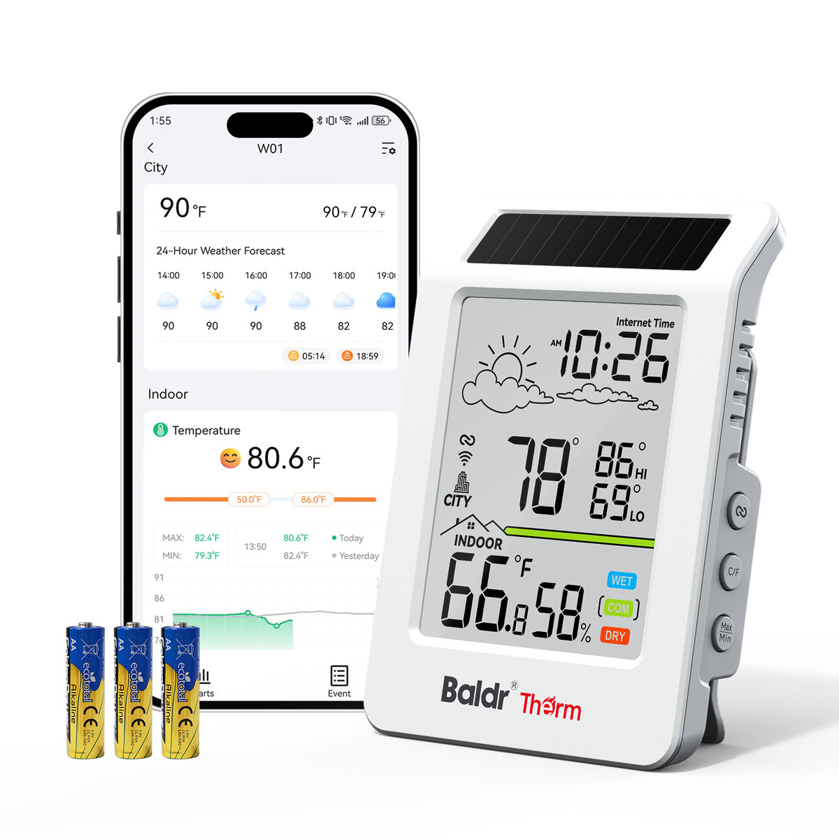 BaldrTherm Solar-Powered WiFi Thermometer Hygrometer with Bluetooth