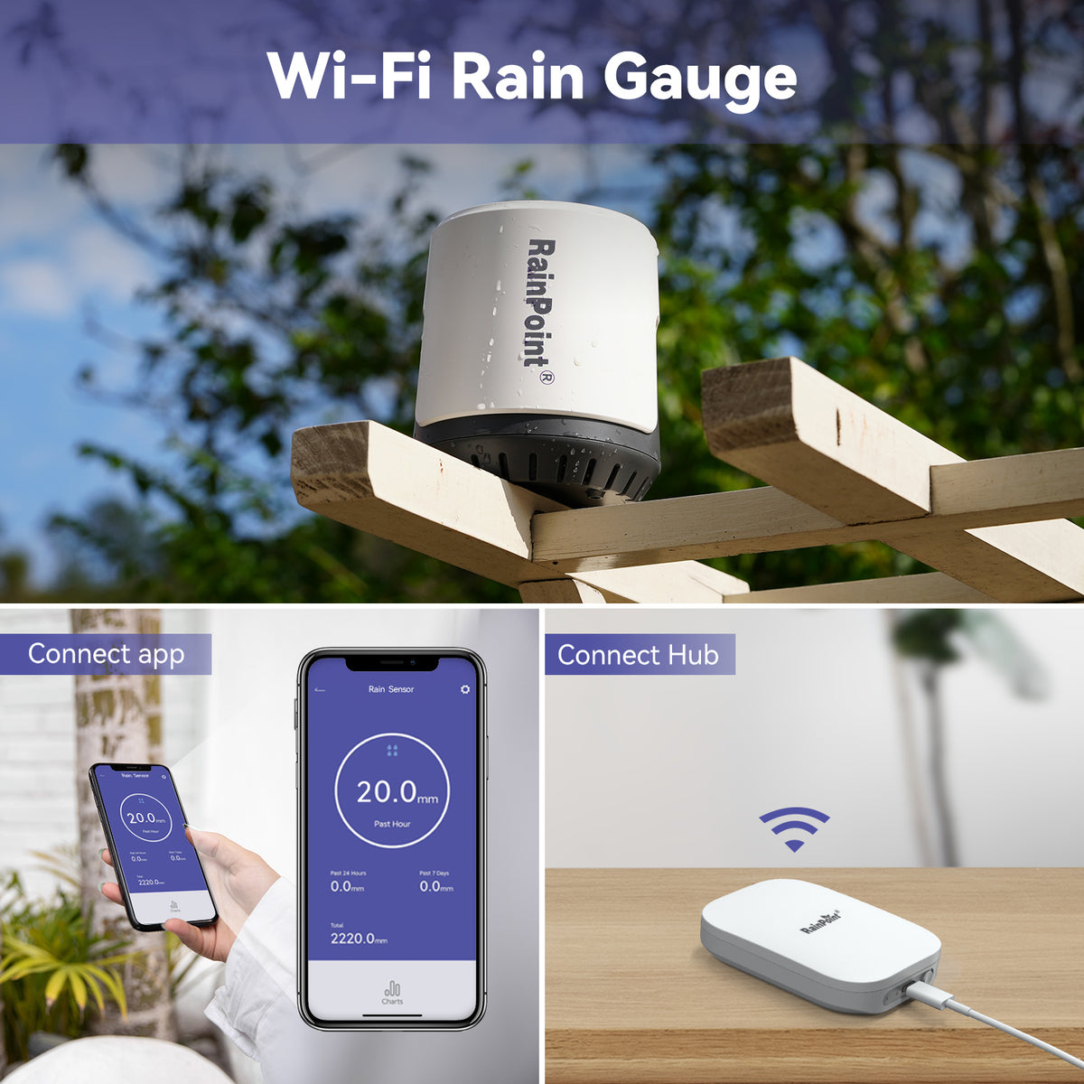 Electronic Raining RainPoint Wireless Wi-Fi Digital Rain Gauge with Accurate Rainfall Mon ...