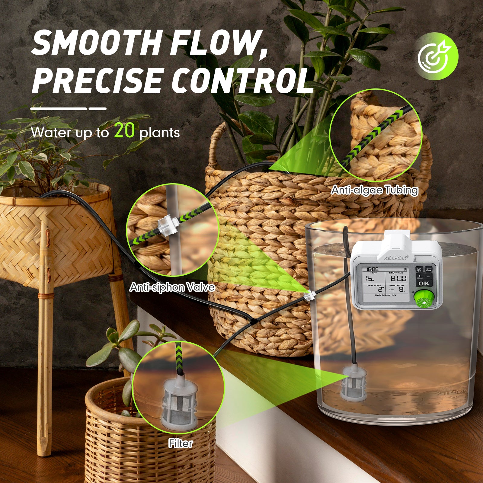 RAINPOINT Automatic Plant Watering System with Large Display