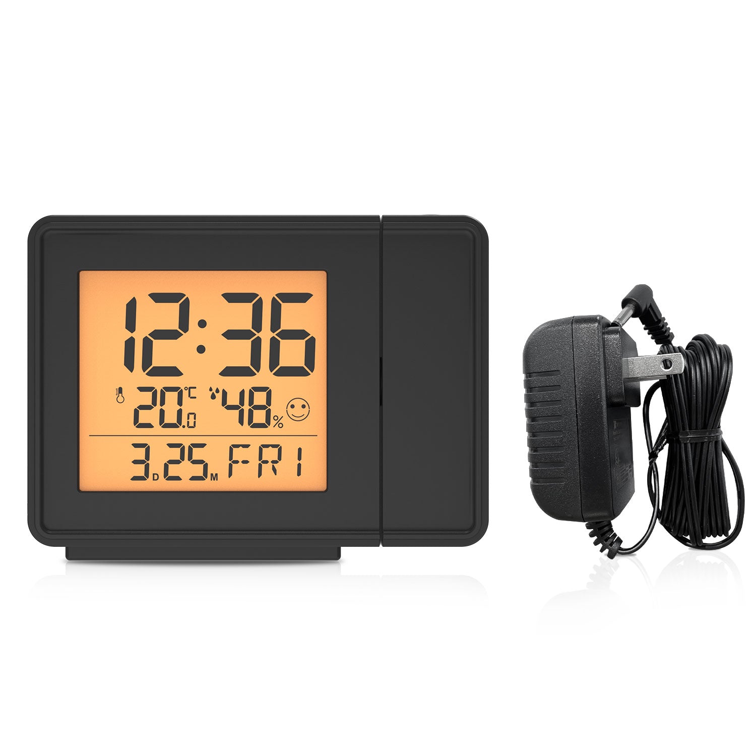 BALDR Digital Time Projection Alarm Clock WWVB - Atomic Time Projector on Ceiling Wall with Orange Backlight, Calendar Temperature Display, Adjustable Brightness PROJECT ULTRA CLEAR TIME