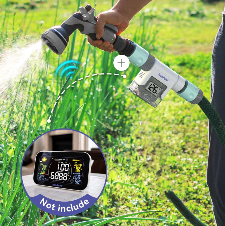RainPoint Wi-Fi Water Flow Meter for Garden Hose - Smart Water Meter for Garden Hose with 4 Flow Modes, Real-Time Flow Tracking, Easy Reading Display, Usage Alerts - WiFi Gateway Hub not Included