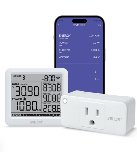 BALDR Wi-Fi Power Meter Hub with One Smart Socket - Remotely Monitor Energy Consumption, Set Tariffs & Budget Alerts - Expandable Energy Monitoring System for Multiple Appliances
