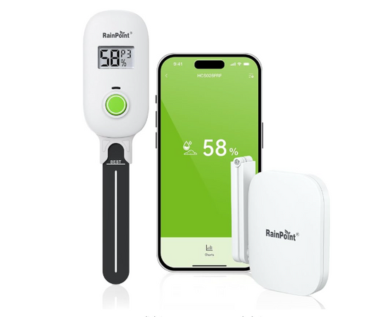 RAINPOINT Smart Digital Wireless Plant Moisture Meter Houseplant Indoor,WiFi Hub Needed,Capacitive Probe,Leave-in Soil Hygrometer Sensor,Real-time Monitor Humidity