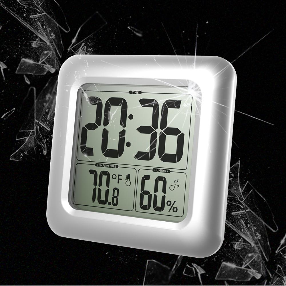 BALDR Waterproof Digital Shower Clock For Bathroom - Large LCD Display For Temperature and Humidity, Thermometer & Hygrometer, Shatterproof Fiberglass - BALDR Electronic