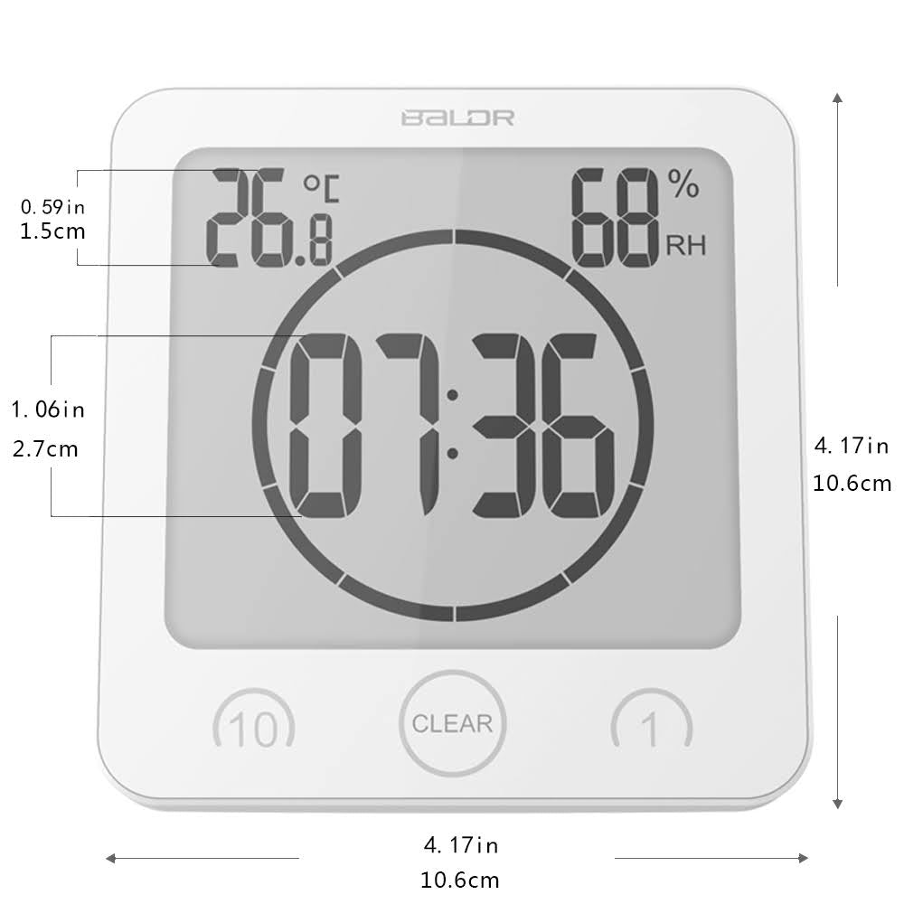 Baldr Bathroom LCD Waterproof Shower Clock with Timer (Black)