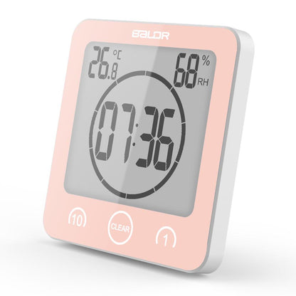 BALDR CL0007 Waterproof Alarm Clock with Timer for Bathroom Shower - Wall Mounted LCD Clock Displays Time, Temperature & Indoor Relative Humidity - BALDR Electronic