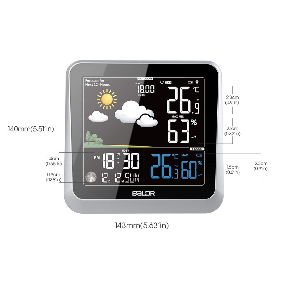 BALDR WS0336 Wireless Indoor/Outdoor Weather Station - Thermometer & Hygrometer - Temperature & Humidity - Constant Backlight - Power Adapter Included - BALDR Electronic