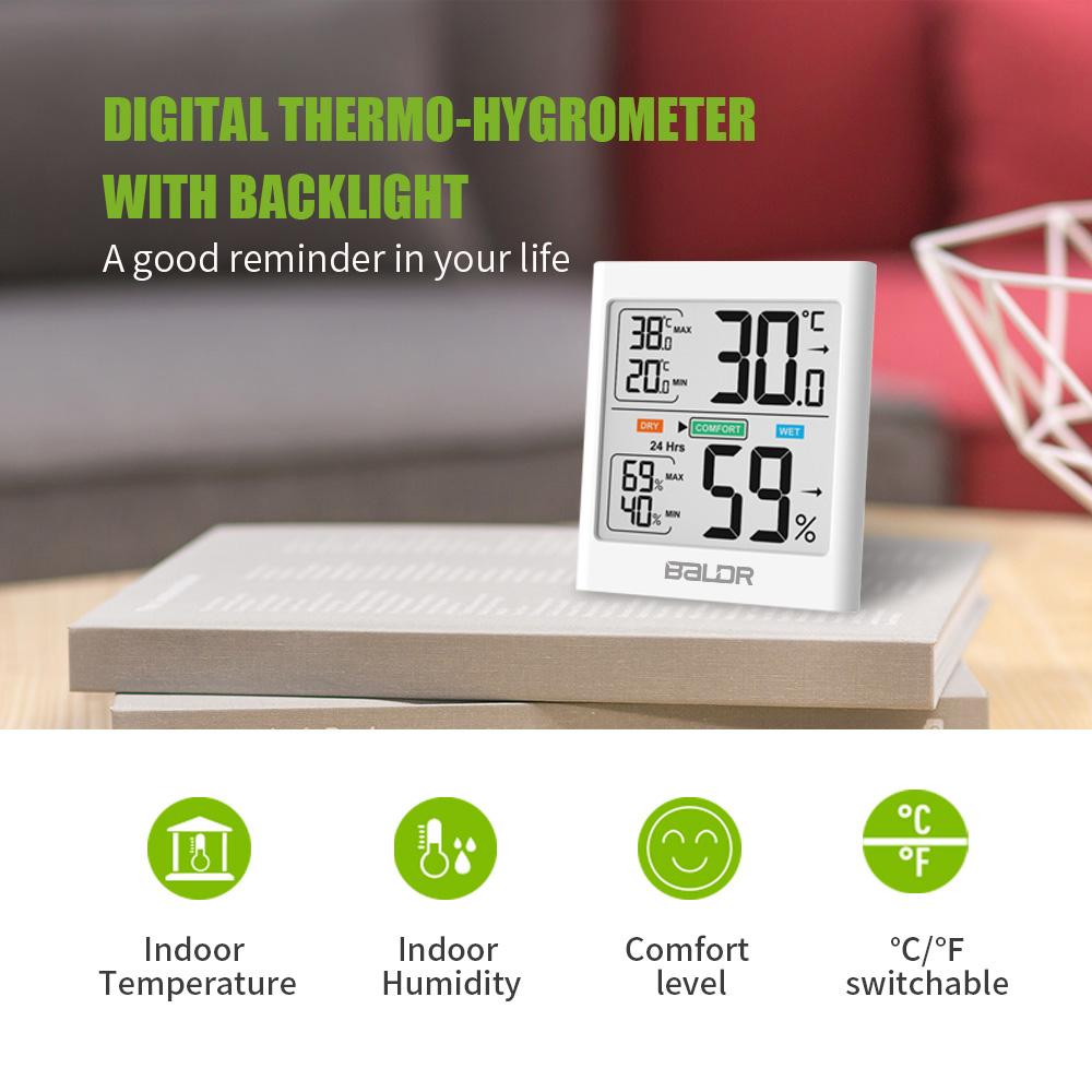 BALDR TH0135 Digital Indoor Thermometer Hygrometer with Motion Motivated Backlight - BALDR Electronic
