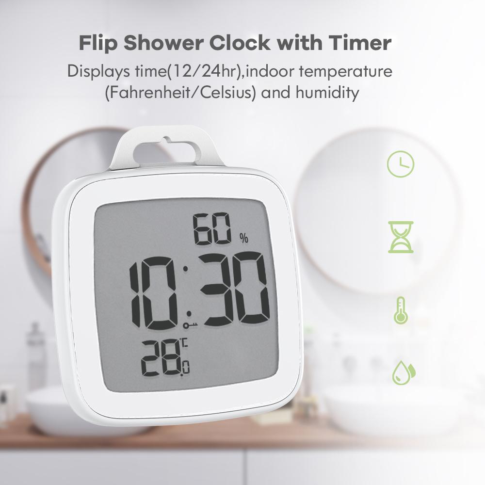 BALDR CL0008 Digital Shower Clock with Timer - Waterproof for Bathrooms - Displays Time, Temperature & Humidity - w/ Built-in Stand & Wall Mount Hole - BALDR Electronic